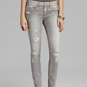 Slim Fit Distressed Women's Jeans - Light Gray